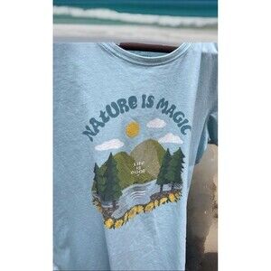 Life Is Good Crusher Tee Nature Is Magic T-Shirt Blue 100% Cotton Ladies Large